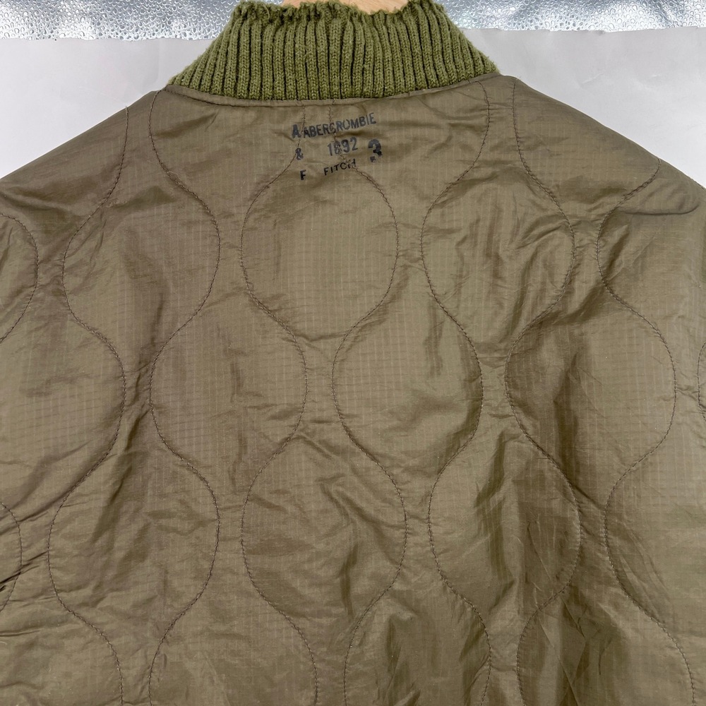 Y2K Abercrombie & Fitch A92 Mens Quilted Sherpa‎ Bomber Jacket Military Field - Picture 10 of 10